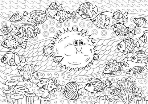 Angry Porcupine Fish Coloring Page